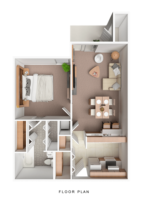 Floor plan for 1 bed, 1 bath, 525 sqft